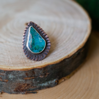 Chrysocolla Malachite Teardrop copper ring